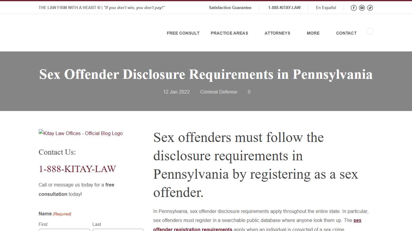 Sex Offender Disclosure Requirements in PA & Megan's Law