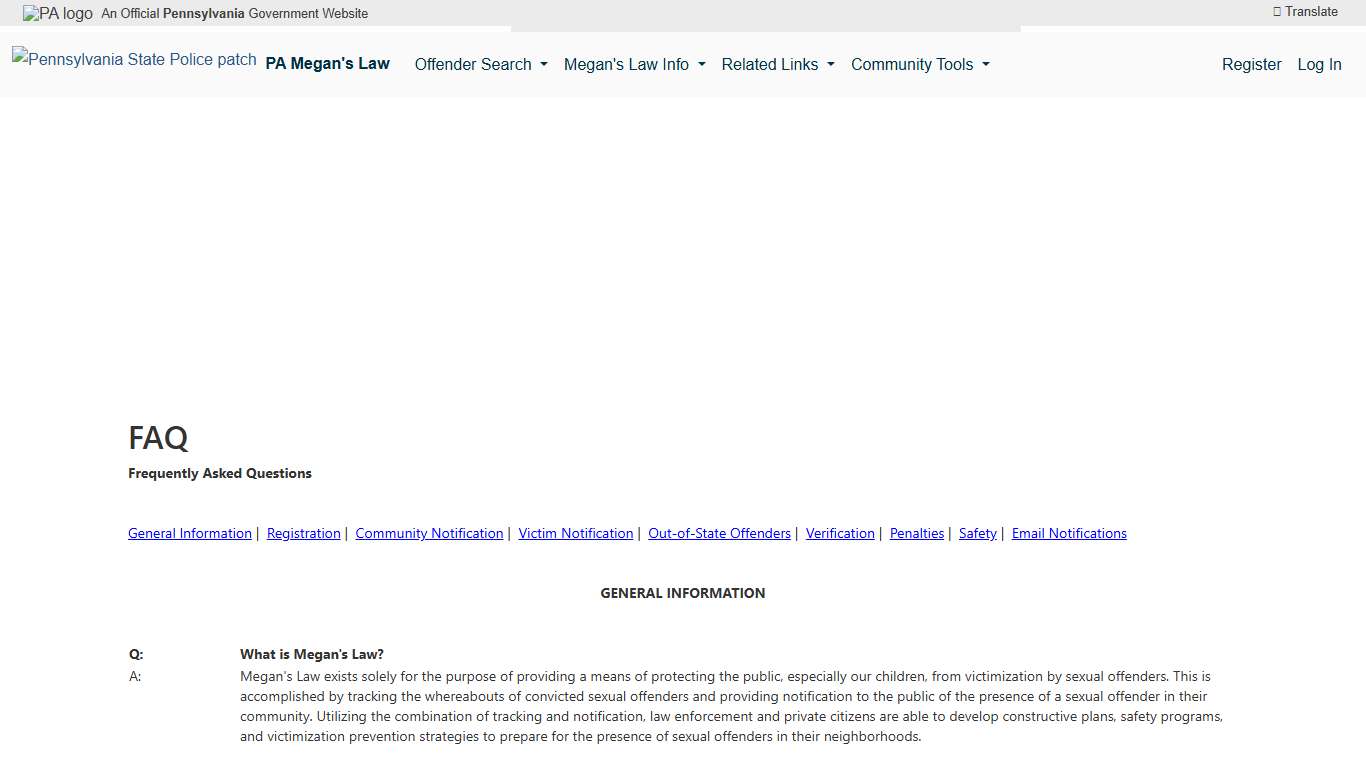 FAQ - Megan's Law Public Website
