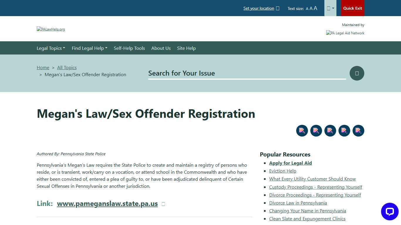 Megan's Law/Sex Offender Registration PALawHELP.org - Your Online Guide to Legal Information and Legal Services in Pennsylvania